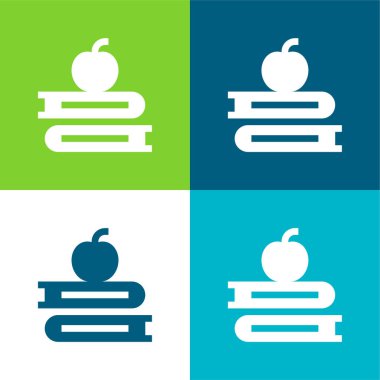 Kitaplar Düz 4 renk simgesi seti