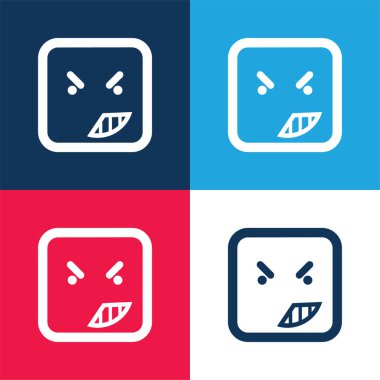 Yuvarlak Kare Ana Hattı 'nın Duygusal Yüzünde Öfke Mavi ve Kırmızı Minimum Renk Simgesi