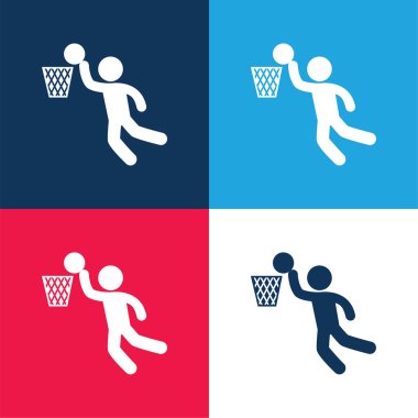 Basketbol oyuncusu mavi ve kırmızı dört renk minimumu simgesi kümesi puanı