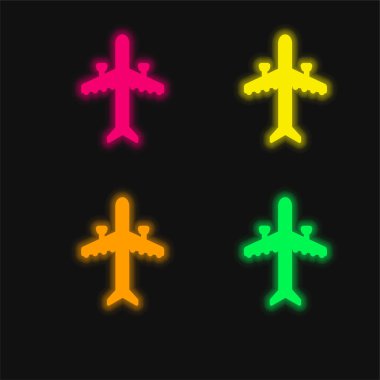 Aeroplane With Two Engines four color glowing neon vector icon clipart