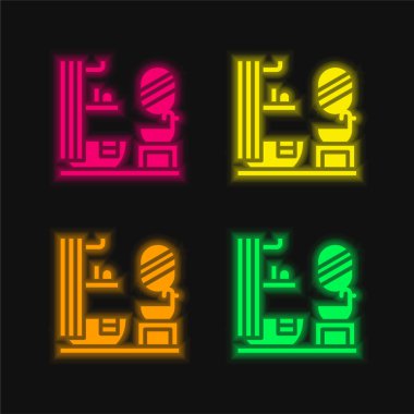 Banyo dört renk parlayan neon vektör simgesi