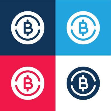 Bitcoins mavi ve kırmızı dört renk minimal simge kümesi