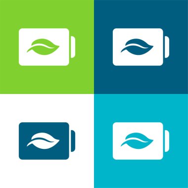 Pil Durumu Sembolü Bir Yaprak Düz Dört renk minimal simgesi seti