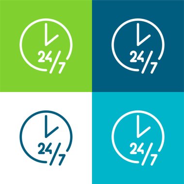 24 Hours Flat four color minimal icon set clipart