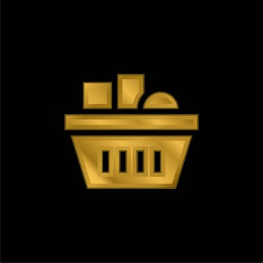 Sepet altın kaplama metalik simge veya logo vektörü