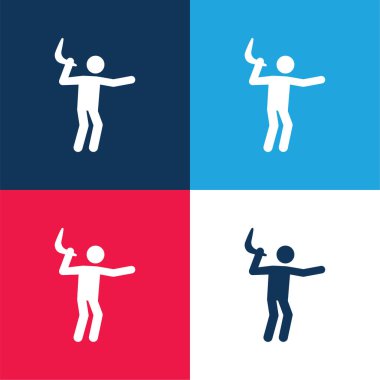 Bumerang mavi ve kırmızı dört renk minimal simge kümesi