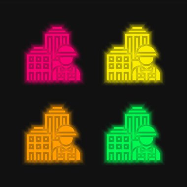Architecture four color glowing neon vector icon clipart