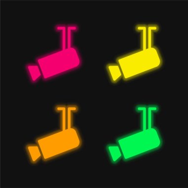Airport Security Camera four color glowing neon vector icon clipart