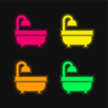 Küvet dört renk parlayan neon vektör simgesi