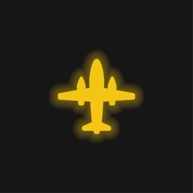Aeroplane With Two Big Engines yellow glowing neon icon clipart
