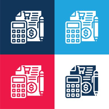 Accounting blue and red four color minimal icon set clipart