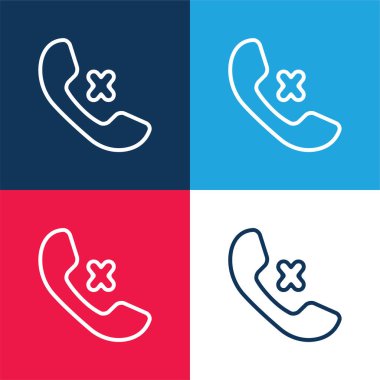 Telefonun Auricular 'ı ve Çapraz İşaret Çizgisi Mavi ve Kırmızı Dört Renk Minimum Simgesi
