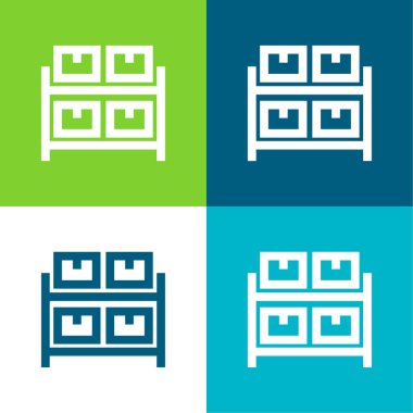 Archive Drawers Furniture Flat four color minimal icon set clipart