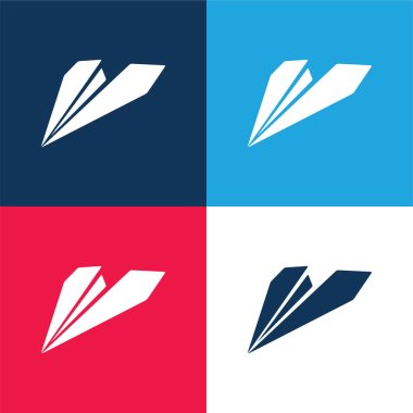 Black Origami Plane blue and red four color minimal icon set clipart