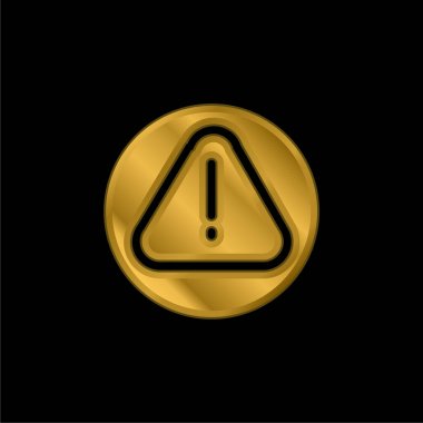 Bir Üçgen altın kaplama metalik ikon veya logo vektöründe Bir Ünlem Sembolünün Alarm İşareti