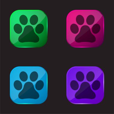 Animal Paw Print four color glass button icon clipart