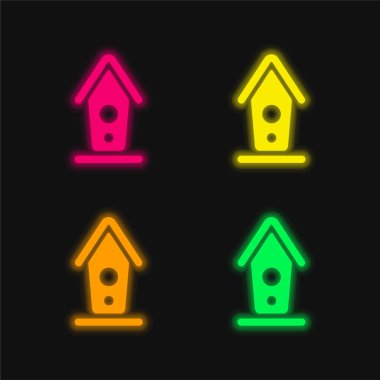 Kuş evi dört renkli parlayan neon vektör simgesi