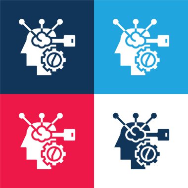 Brain Process blue and red four color minimal icon set clipart