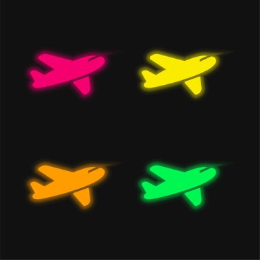 Hava Taşımacılığı dört renk parlayan neon vektör simgesi