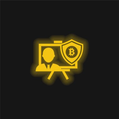 Bitcoin sunumu Güvenlik Kalkanı sarı parlak neon simgesi