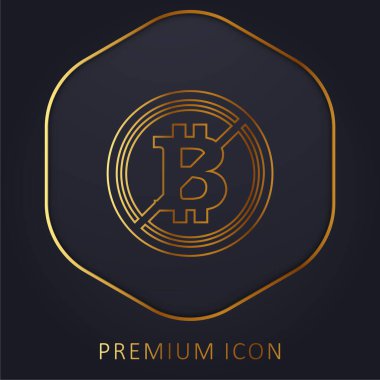 Bitcoin Bir slash altın çizgi prim logosu veya simgesi ile Kabul Edilemez Sembol