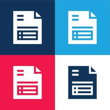 Bill mavi ve kırmızı dört renk minimal simge kümesi