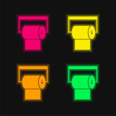Banyo kağıdı rulo dört renk neon vektör simgesi