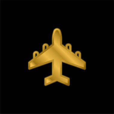 Uçak altın kaplamalı metalik simge veya logo vektörü