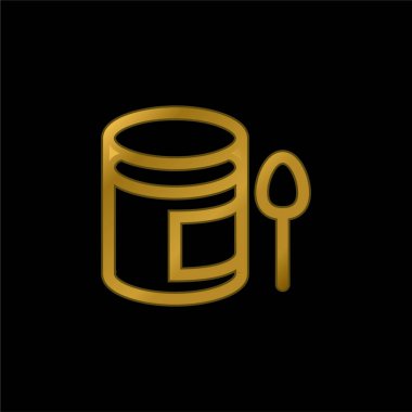 Bebek püre tenceresi ve bir kaşık altın kaplama metalik ikon veya logo vektörü