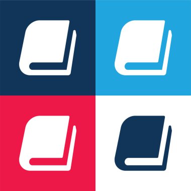 Kitap mavi ve kırmızı dört renk en küçük simge seti