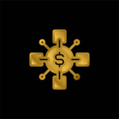 Blockchain altın kaplama metalik simge veya logo vektörü