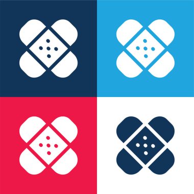 Yara bantları mavi ve kırmızı dört renk minimal simgesi seti