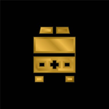 Ambülans altın kaplama metalik simge veya logo vektörü
