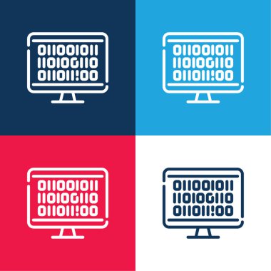 İkili mavi ve kırmızı dört renk minimal simge kümesi