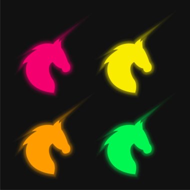 Black Head Horse Side View With Horsehair four color glowing neon vector icon clipart