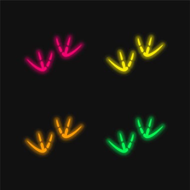 Bird Prints four color glowing neon vector icon clipart