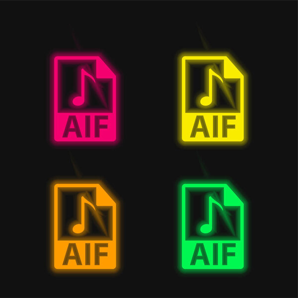 AIF File Format four color glowing neon vector icon