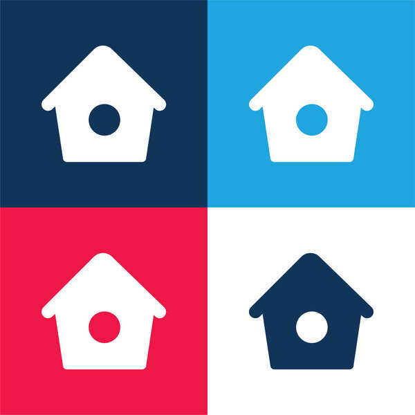 Bird Home Con Pequeño Agujero Azul Rojo Conjunto Iconos Mínimo — Vector de stock