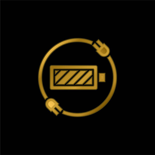 Battery Status gold plated metalic icon or logo vector