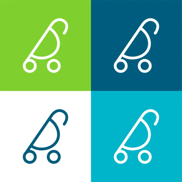 stock vector Baby Stroller Of Rounded Design Side View Flat four color minimal icon set