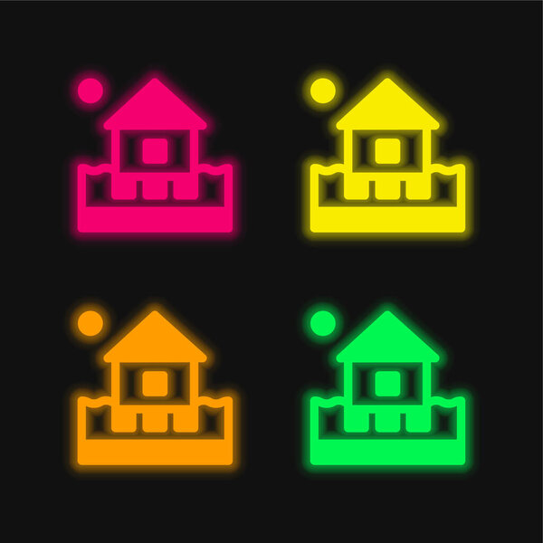 Четырехцветный неоновый вектор Beach Hotel