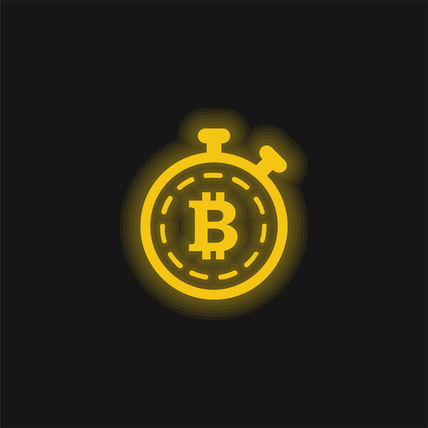 Bitcoin Symbol Inside A Timer Variant yellow glowing neon icon