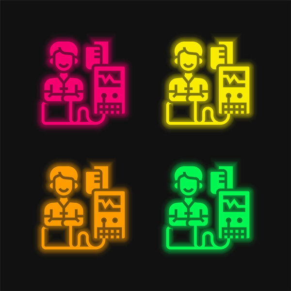 Blood Donation four color glowing neon vector icon