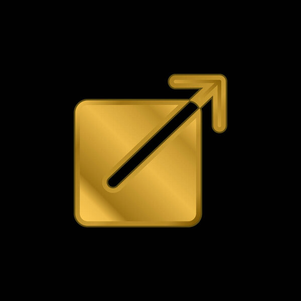 Черный квадрат Кнопка со стрелкой, указывающей на верхний правый позолоченный металлический значок или вектор логотипа