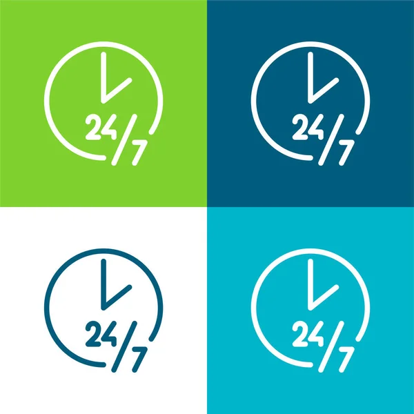 Hours Flat Four Color Minimal Icon Set — Stock Vector