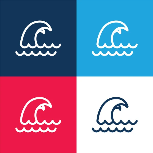 Big Wave Blue Red Four Color Minimal Icon Set — Stock Vector