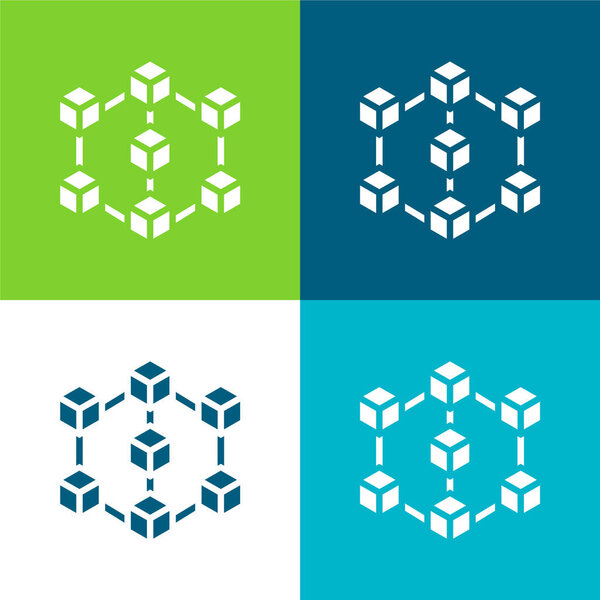 Блокчейн Плоский четырехцветный минимальный набор значков