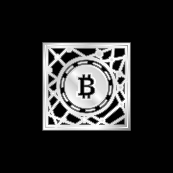 Bitcoin Digital Network Symbol silver plated metallic icon