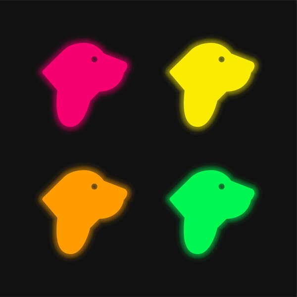 Basset Hound four color glowing neon vector icon