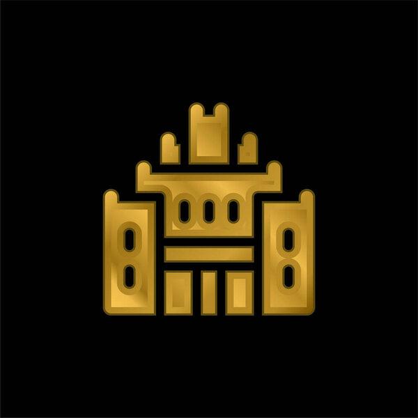 African Heritage House gold plated metalic icon or logo vector